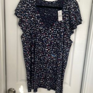 Lane Bryant Top Navy with Colorful Floral Pattern